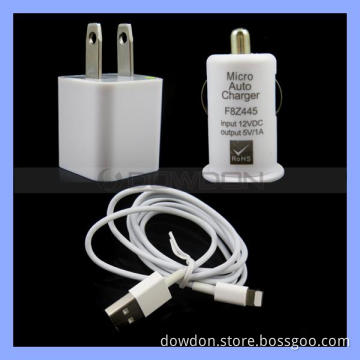 3 in 1 Charger for iPhone 5 5s Wall Charger Car Charger USB Cable